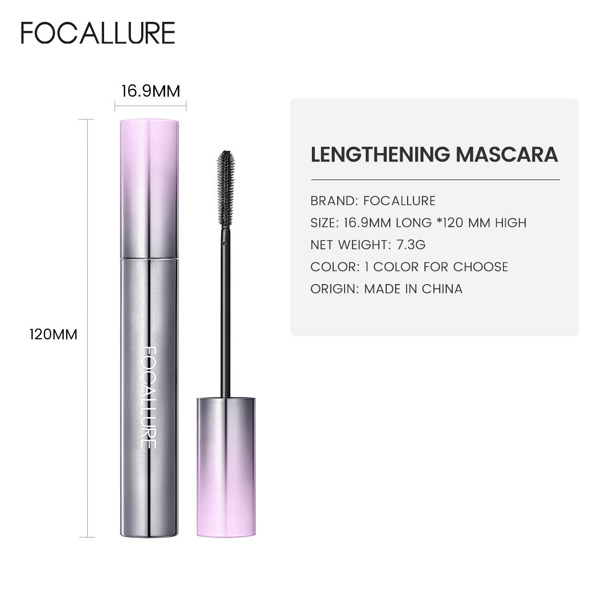 FOCALLURE FA-E66 BK01 Lengthening Eye Mascara – Long Lash Extension Effect, Smudge-Resistant