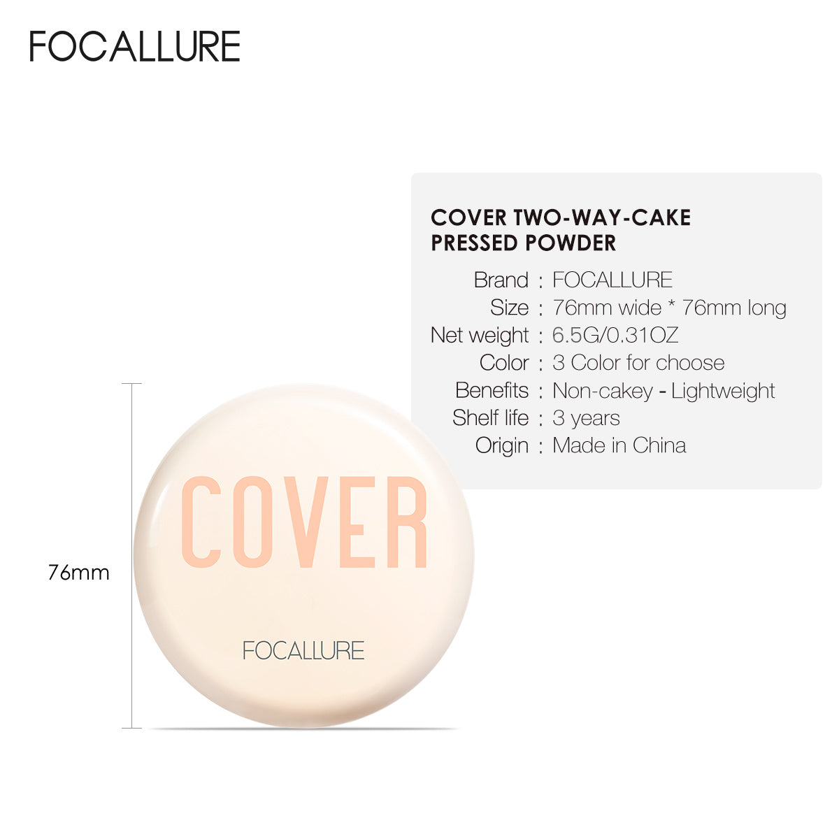 Focallure FA155 Covermax Two-Way Cake Pressed Powder