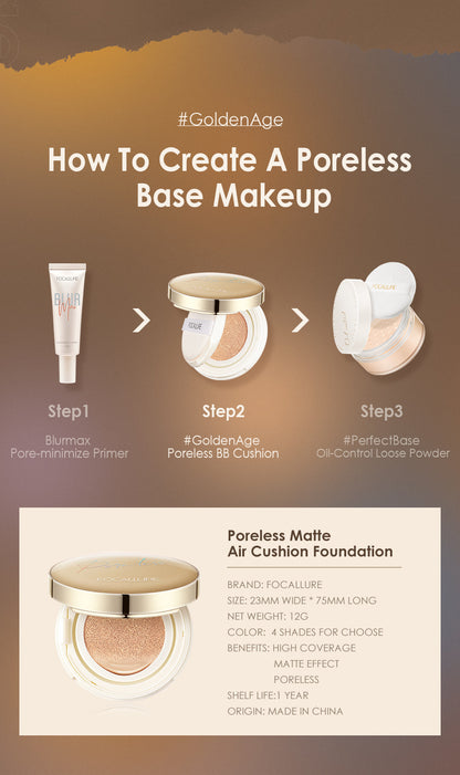 FA198 Poreless Matte Air Cushion Foundation — Lightweight Full Coverage, Matte Finish